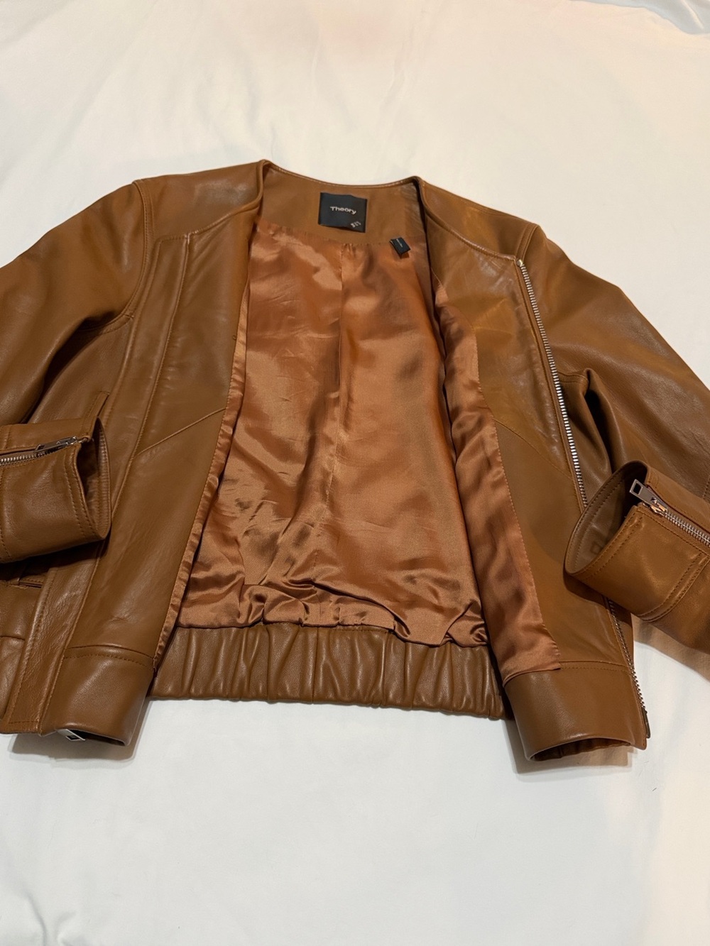 Theory Lamb Leather Zip-Front Bomber Jacket L Like New - Picture 2 of 9